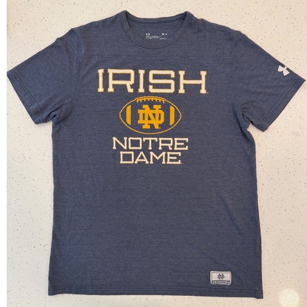 Under Armour T-Shirt Mens Medium Blue Good Notre Dame Irish Football Sportswear